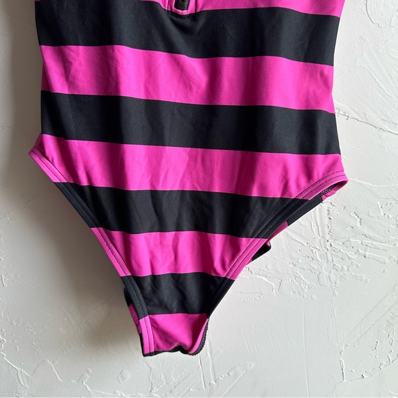 Michael Kors Zip Front One-Piece with Logo Zipper Pink and Black Stripes Size 6 - Picture 8 of 14